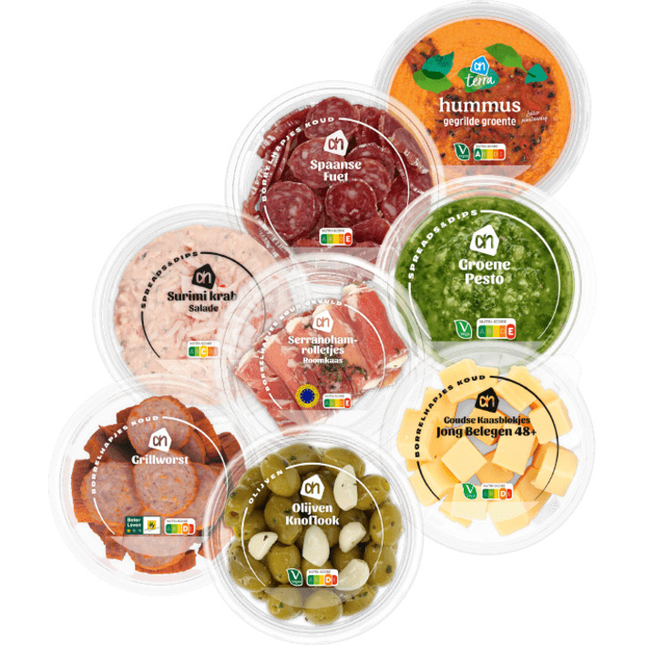 Alle AH Borrelbakjes in ronde bakjes van de versafdeling*