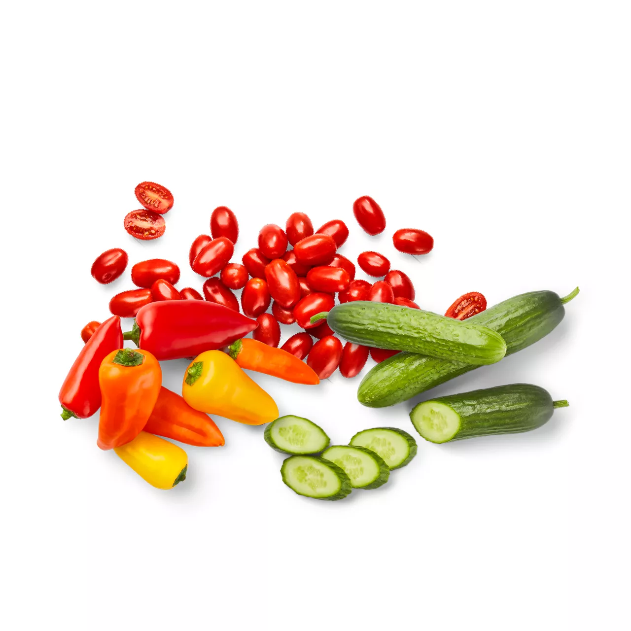 Snackkomkommers, -paprika's en -tomaten