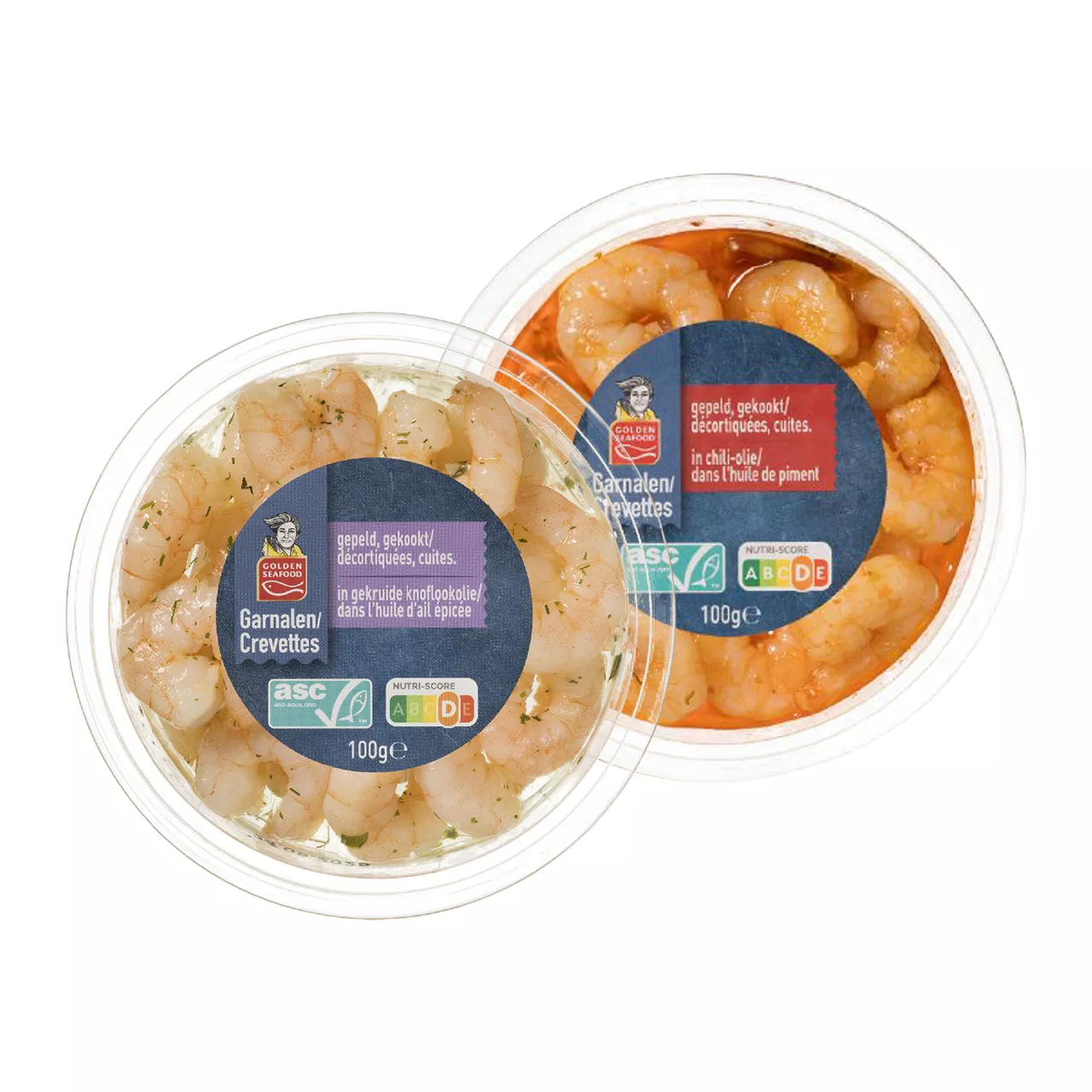 GOLDEN SEAFOOD Gemarineerde garnalen in olie