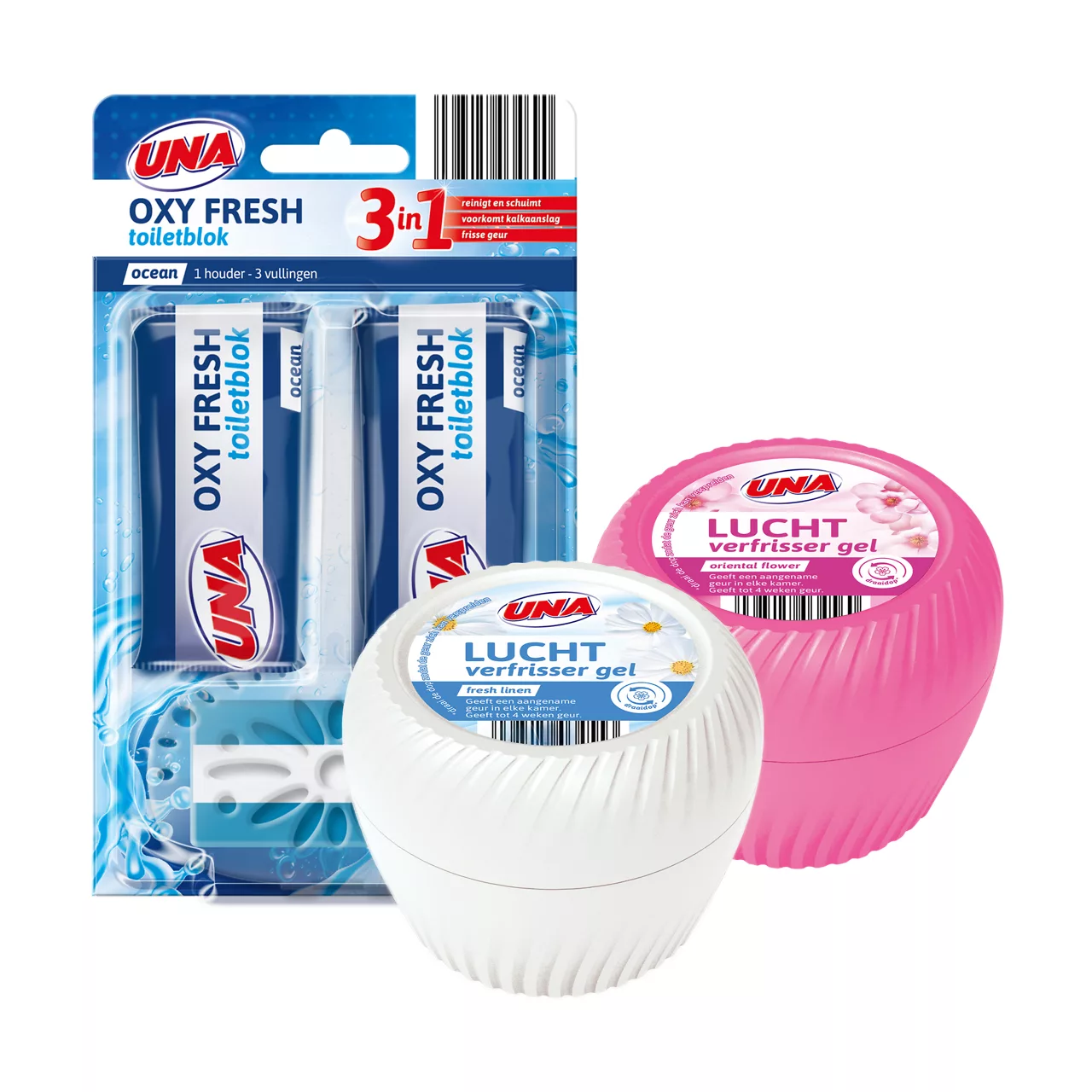 UNA Luchtverfrissergel of 3-pack toiletblokken