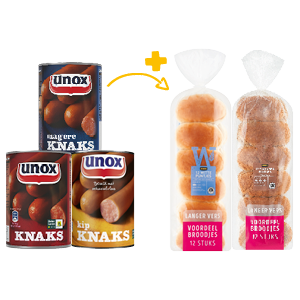 Bij aankoop van 3 blikken Unox knaks à 400 gram, een gratis zak puntjes