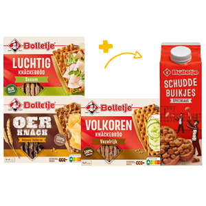 Bij aankoop van 2 pakken Bolletje luchtig, Knäckebröd of Oerknäck, een gratis pak Bolletje schuddebuikjes