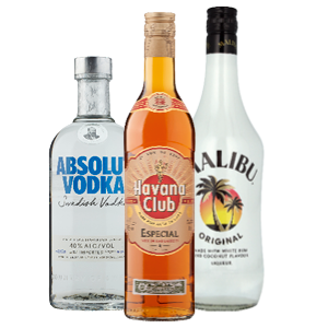 Malibu likeur, Absolut vodka of Havana rum
