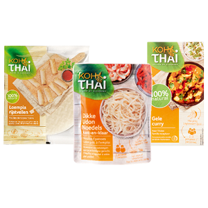 Koh Thai loempia vellen, gele curry of udon noodles