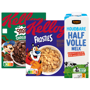 Kellogg's ontbijtgranen met gratis pak Jumbo houdbare halfvolle melk