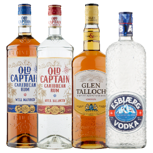 Glen Talloch Whisky, Esbjaerg Vodka of Old Captain Rum
