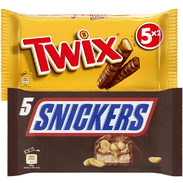 Snickers, Twix, Mars en Bounty