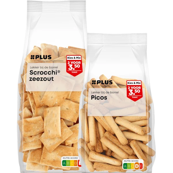 PLUS Dipstokjes, grissini, picos of scrocchi