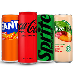 alle Coca-Cola, Fanta, Sprite of Fuze Tea blik 250 ml