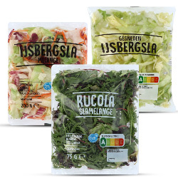 rucola naturel of melange of ijsbergsla naturel, fijn of melange zak 75/200 gram