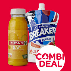 SPAR sappen of smoothies fles 250 ml + Melkunie Breaker zak 200 gram